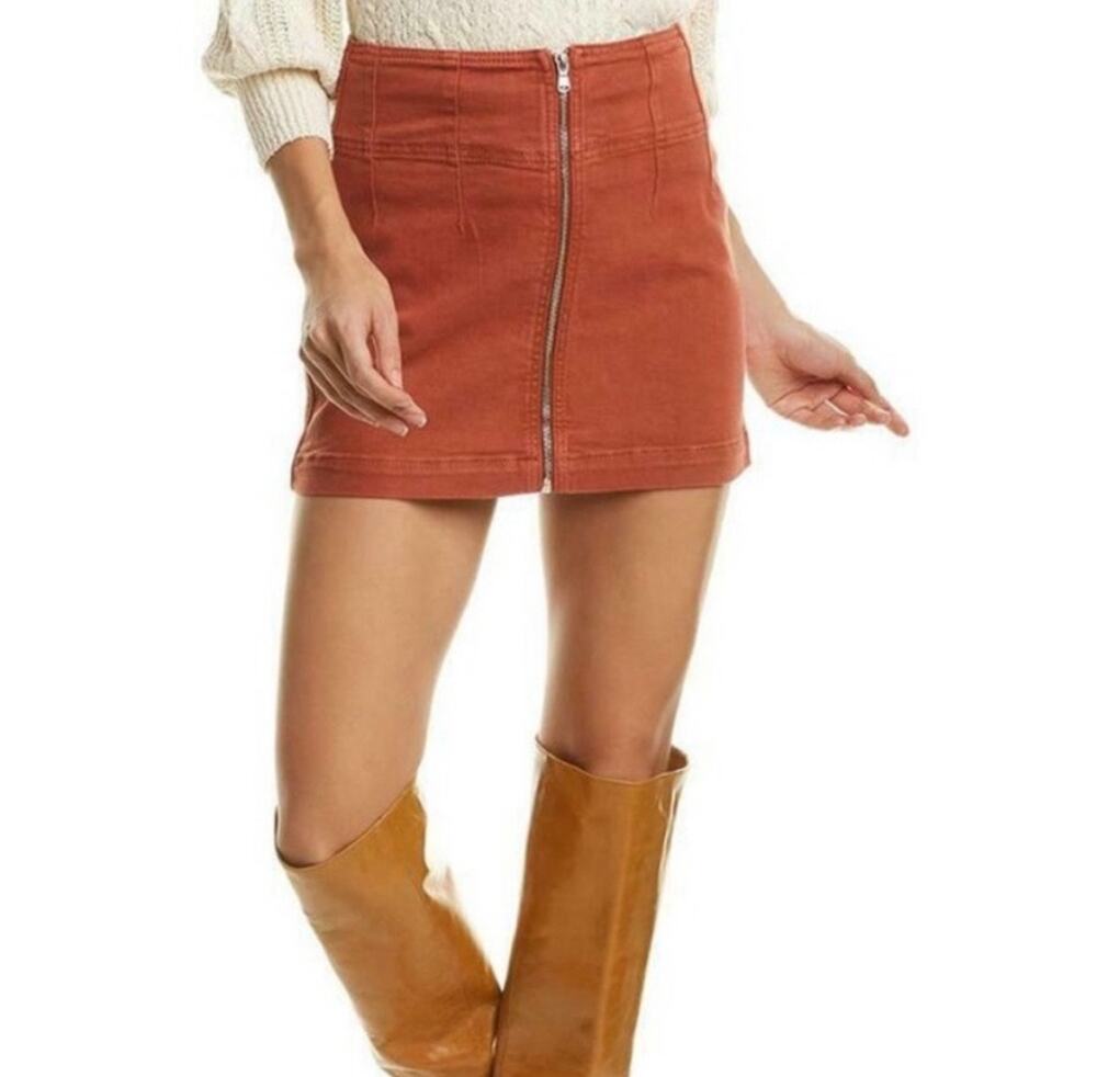 Free People Women's Rust Orange Corduroy Mini Skirt Sz 28 Boho Festival Hippie